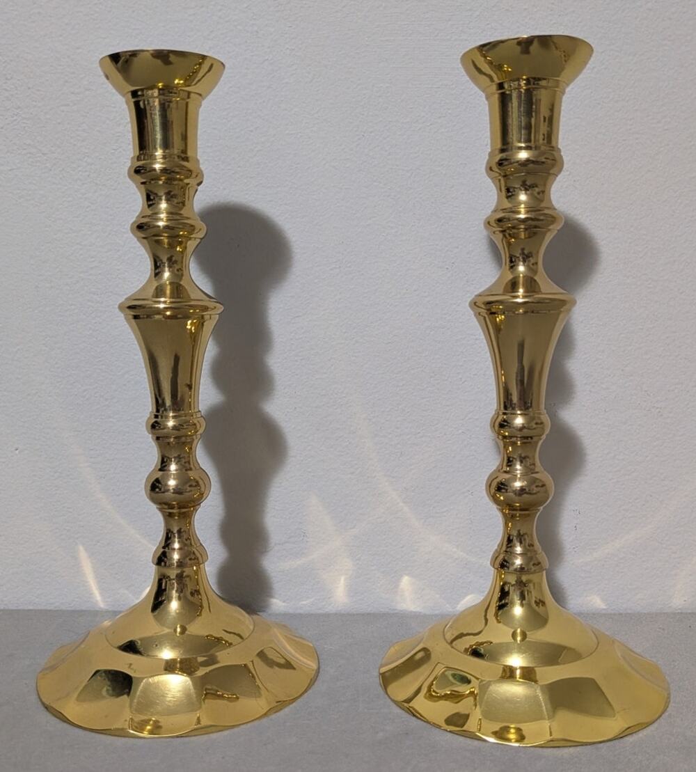 2 Vintage Solid Brass Candlesticks Made in India Cottage Core Decor 10" Taper